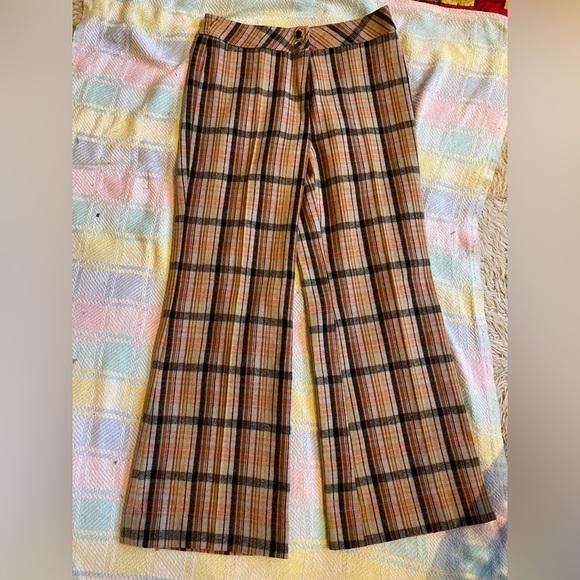 VTG rainbow wool plaid flare bellbottom pants size 8/10 - Picture 3 of 6